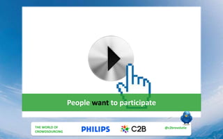 People want to participate
THE MULTI UTILITY
CUSTOMER
@c2brevolutie
#post_esprix
THE WORLD OF
CROWDSOURCING
@c2brevolutie
 