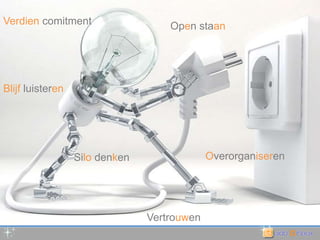 VerdiencomitmentOpenstaanBlijfluisterenOverorganiserenSilo denkenVertrouwen