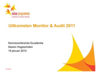 Uitkomsten Monitor & Audit 2011 Kennisconferentie Excellentie Saxion Hogescholen 19 januari 2012 