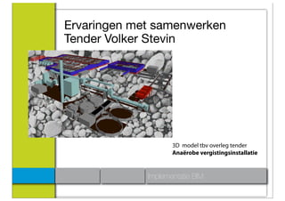 Ervaringen met samenwerken
Tender Volker Stevin




                    3D model tbv overleg tender
                    Anaërobe vergistingsinstallatie


             Implementatie BIM
 