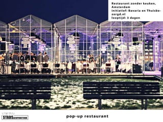 Re s t aurant zonde r ke uke n ,
Ams te r d am
init iat ie f : B avaria e n Thuisb e zor g d . nl
lo op t ij d: 3 d age n

pop - up rest aurant

 