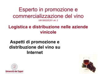 Esperto in promozione e commercializzazione del vino UM 08022E201 att. 2 Logistica e distribuzione nelle aziende vinicole Aspetti di promozione e distribuzione del vino su Internet 