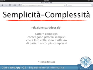 Semplicità-Complessità
         relazione paradossale*

            pattern complessi
      contengono pattern semplici
     che a loro volta sono il riflesso
     di pattern ancor piu complessi




              * teoria del caos
 