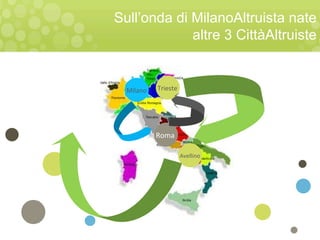 città
Sull’onda di MilanoAltruista nate
altre 3 CittàAltruiste
Avellino
Milano
Roma
Trieste
 