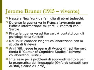 Jerome Bruner (1915 – vivente)









Nasce a New York da famiglia di ebrei tedeschi.
Durante la guerra va in Fran...