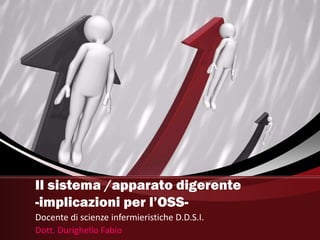 Il sistema /apparato digerente
-implicazioni per l’OSS-
Docente di scienze infermieristiche D.D.S.I.
Dott. Durighello Fabio
 