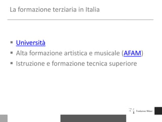 offrire un accesso paritario a un’istruzione di qualità accrescere la partecipazione all’apprendimento permanentepromuovere l’occupabilitàsviluppare risultati di apprendimento incentrati sugli studenti e missioni di insegnamentointegrare fra loro istruzione, ricerca e innovazioneaprire gli istituti d’istruzione superiore alle sedi di cooperazione internazionaleaccrescere le opportunità di mobilità e la qualità dellamigliorare la raccolta dei dati sviluppare strumenti multidimensionali per la trasparenza garantire i finanziamentiComunicato di Lovanio- 200917
