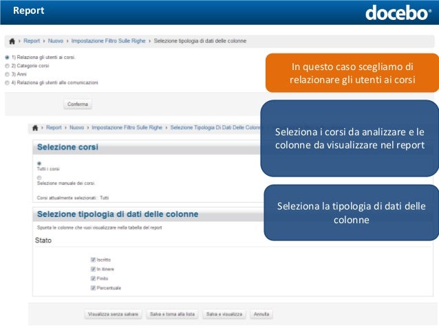 Come creare Report di un corso con la piattaforma ELearning Docebo