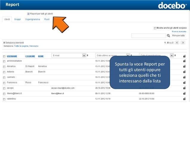 Come creare Report di un corso con la piattaforma ELearning Docebo