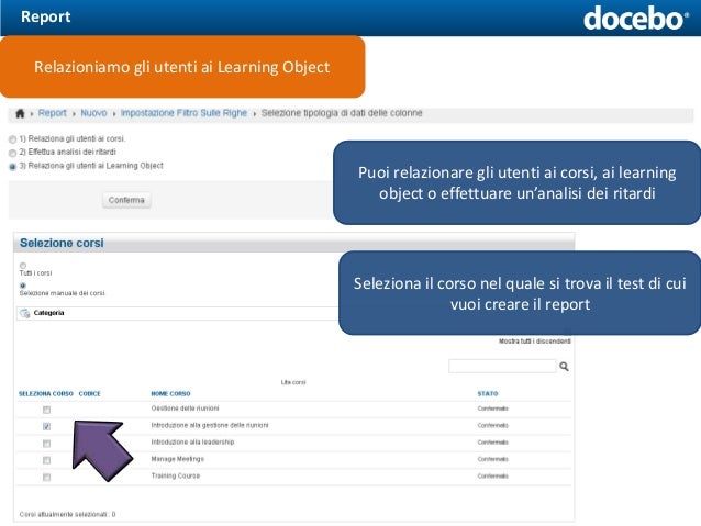 Come creare Report di un corso con la piattaforma ELearning Docebo