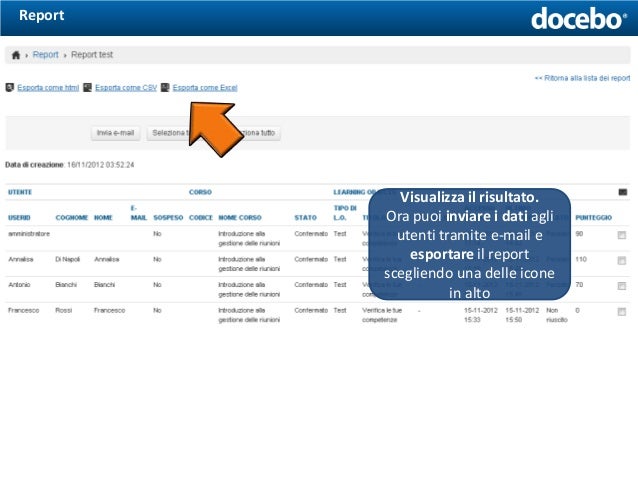 Come creare Report di un corso con la piattaforma ELearning Docebo