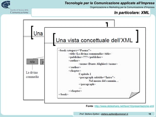 Una architettura “semplice” (3/3)15Logica, dimostrazione, fiducia: gli strati in via di sviluppo. Gli elementi a disposizione consentono di rappresentare in modo adeguato la conoscenza; ma come questa conoscenza sarà utilizzata è attualmente solo ipotizzabile e riconducibile a linee guida generiche che trattano di linguaggi logici, formule per la dimostrazione e reti della fiducia: visioni di un nuovo Web ordinato ed efficiente, che è sempre meno aspirazione e sempre più un'affidabile alternativa. Lo strato della logica sarà costituito da un linguaggio basato su euristiche, cioè procedimenti che permettono di prevedere un risultato che solo successivamente verrà controllato, convalidato e dimostrato. E' invece attraverso l'utilizzo del procedimento deduttivo di inferenza che sarà possibile, partendo da una o più premesse, ricavare una conclusione. Le semplici informazioni ottenute saranno validate, nello strato della dimostrazione, tramite motori di validazione generici costituiti da sequenze di formule derivate da assiomi. In ultimo lo strato della fiducia restituirà solo quelle informazioni che secondo il richiedente proverranno da utenti di indubbia attendibilità.Fonte: http://web-login.blogspot.com/2006/11/larchitettura-del-web-semantico.html