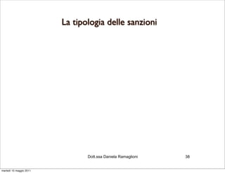 La tipologia delle sanzioni




                                Dott.ssa Daniela Ramaglioni   38


martedì 10 maggio 2011
 