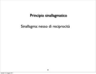 Principio sinallagmatico

                         Sinallagma: nesso di reciprocità




                                          8
martedì 10 maggio 2011
 