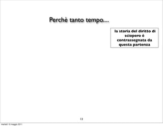 Perchè tanto tempo....
                                                  la storia del diritto di
                                                        sciopero è
                                                    contrassegnata da
                                                     questa partenza




                                    13
martedì 10 maggio 2011
 