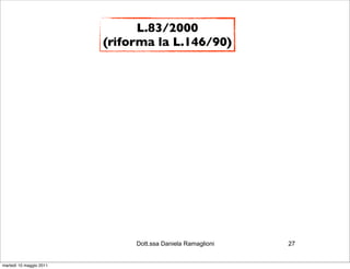 L.83/2000
                         (riforma la L.146/90)




                              Dott.ssa Daniela Ramaglioni   27


martedì 10 maggio 2011
 