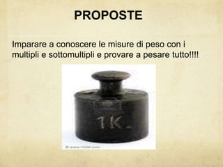 pesare è come misurare le lunghezze: bisogna confrontare la caratteristica da misurare ( peso astuccio)con un campione adatto  (il romano - chilogrammo) e vedere quante volte è contenuto;