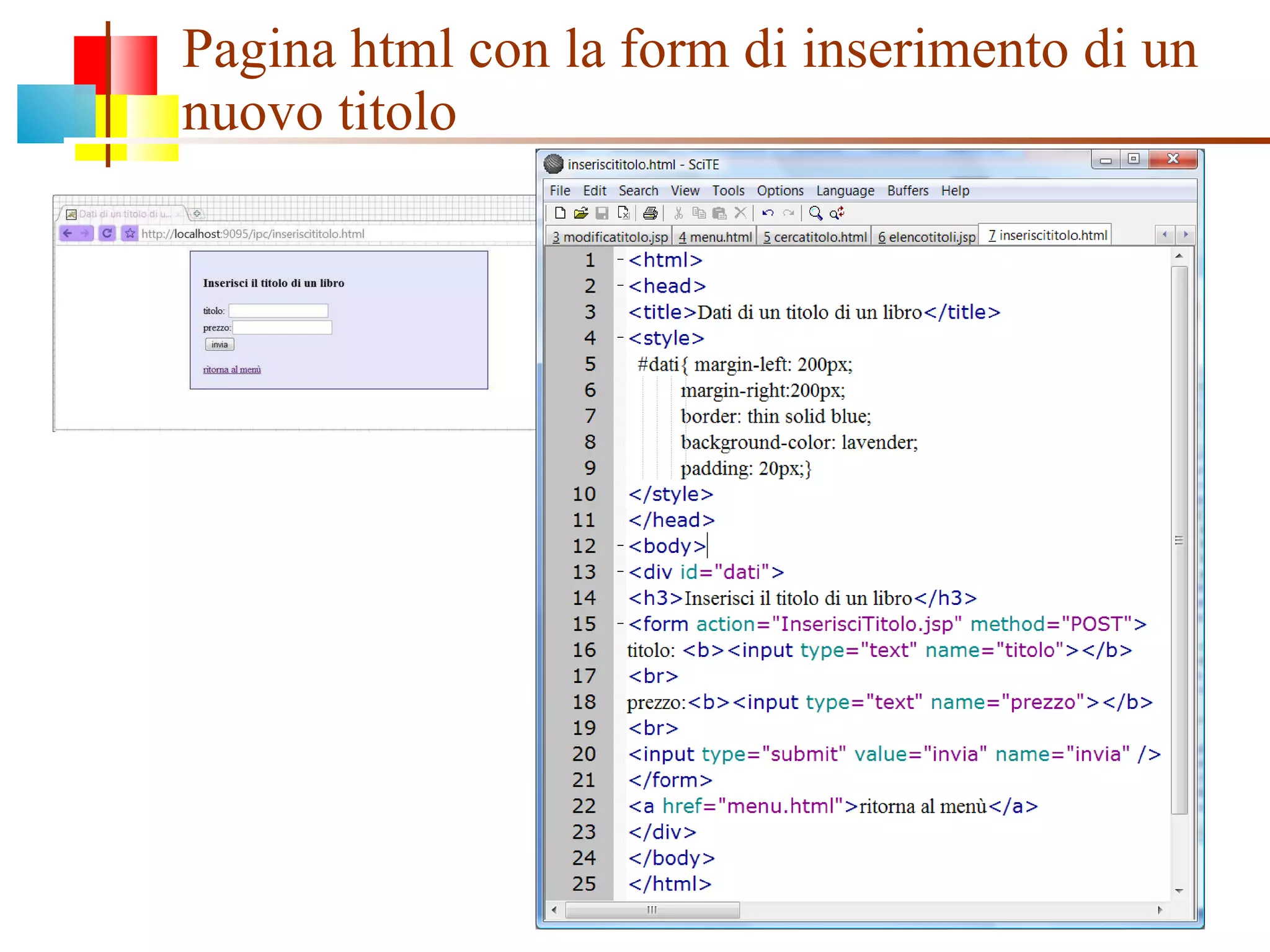Pagina html con la form di inserimento di un nuovo titolo 