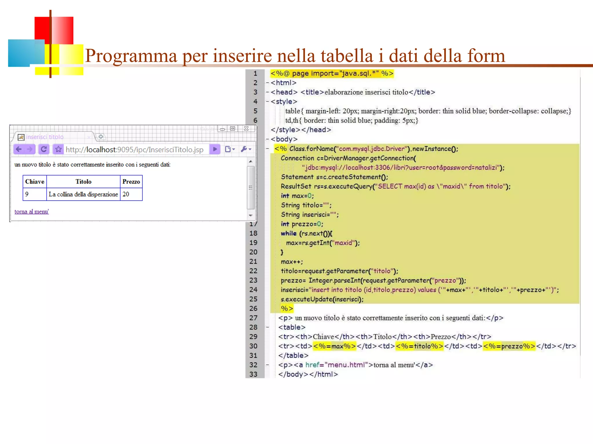Programma per inserire nella tabella i dati della form 