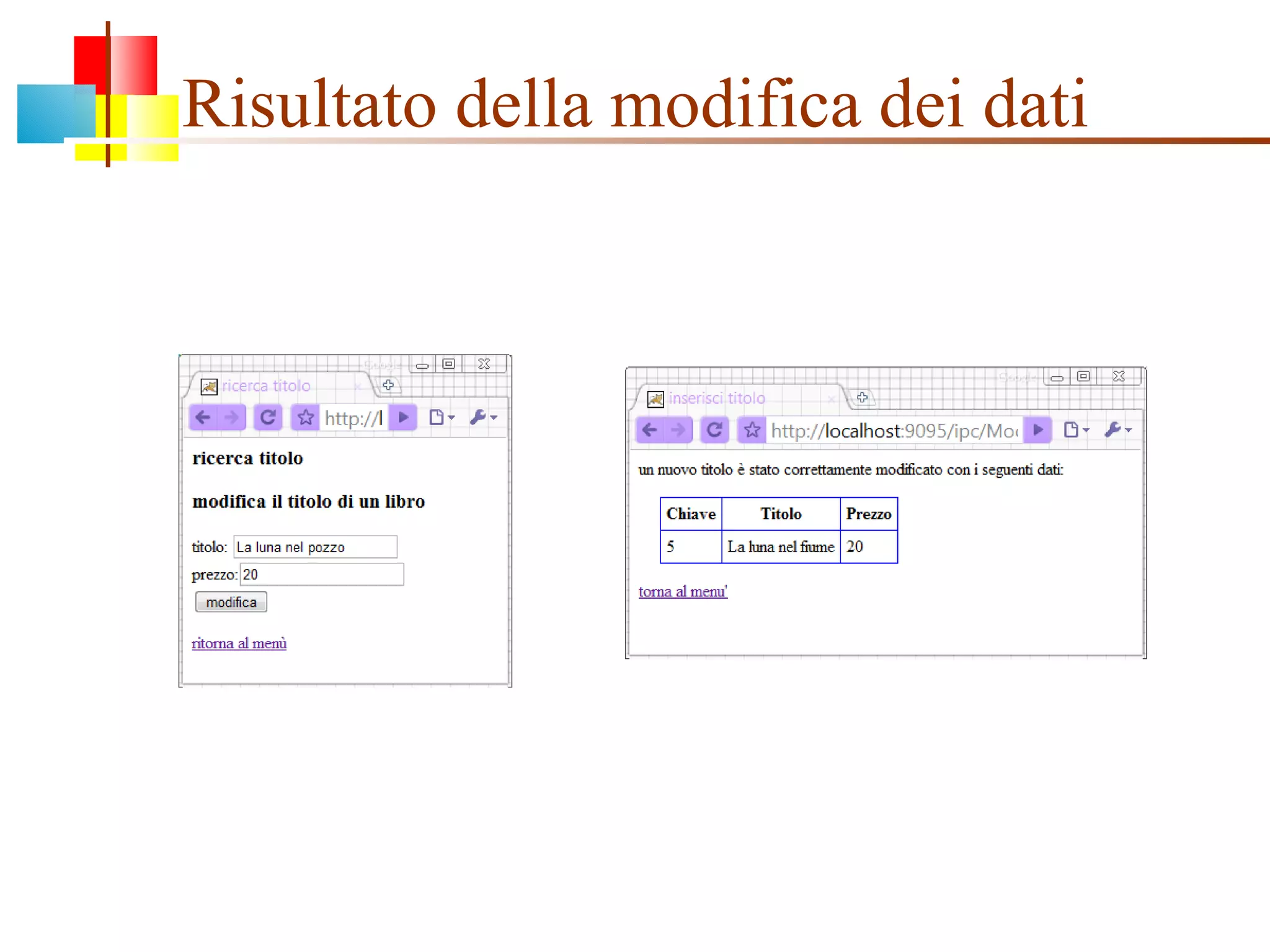 Risultato della modifica dei dati 