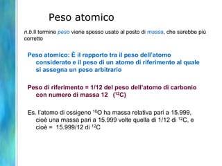 Lamassaatomica(opesoatomico)èlasommadellemasseditutteleparticellechecompongonol'atomo.