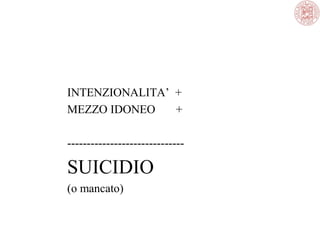 INTENZIONALITA’ +
MEZZO IDONEO
+
------------------------------

SUICIDIO
(o mancato)

 
