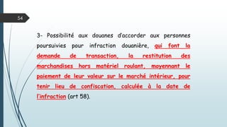 2 -Inscription en contravention de première classe, l’inexécution d’un engagement souscrit lorsque le
retard excède 03 mois.
Cette infraction est sanctionnée d’une amende de 25.000 DA pour chaque mois de retard avec un
plafond égal au montant des droits et taxes.
Augmentation ,de 25.000 à 50.000 DA, de l’amande pour défaut de dépôt dans les délais de la
déclaration en détail (art 57).
54
 