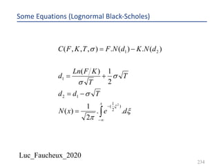 Luc_Faucheux_2020
234
Some Equations (Lognormal Black-Scholes)
ò¥-
-
=
-=
+=
-=
x
dexN
Tdd
T
T
KFLn
d
dNKdNFTKFC
x
p
s
s
s
s
x
..
2
1
)(
2
1)(
)(.)(.),,,(
)
2
1
(
12
1
21
2
 