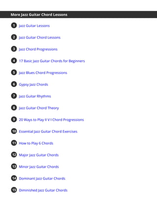 More Jazz Guitar Chord Lessons
Jazz Guitar Lessons
1
Jazz Guitar Chord Lessons
2
Jazz Chord Progressions
3
17 Basic Jazz Guitar Chords for Beginners
4
Jazz Blues Chord Progressions
5
Gypsy Jazz Chords
6
Jazz Guitar Rhythms
7
Jazz Guitar Chord Theory
8
20 Ways to Play II V I Chord Progressions
9
Essential Jazz Guitar Chord Exercises
10
How to Play 6 Chords
11
Major Jazz Guitar Chords
12
Minor Jazz Guitar Chords
13
Dominant Jazz Guitar Chords
14
Diminished Jazz Guitar Chords
15
 