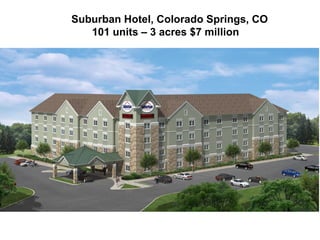 Suburban Hotel, Colorado Springs, CO
101 units – 3 acres $7 million
 