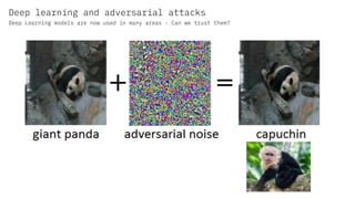 12
Deep learning and adversarial attacks
Deep Learning models are now used in many areas - Can we trust them?
 
