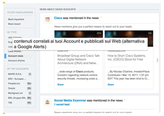 Account News
contenuti correlati ai tuoi Account e pubblicati sul Web (alternativa
a Google Alerts)
 