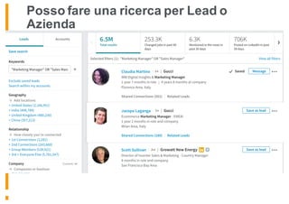 Posso fare una ricerca per Lead o
Azienda
 