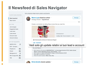 Il Newsfeed di Sales Navigator
Vedi solo gli update relativi ai tuoi lead e account
 