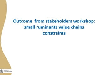 Update on Burkina Faso Small Ruminant Value Chain Development Program 