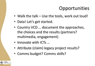 Knowledge and communication in the Livestock and Fish Research Program: The first year