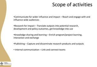 Knowledge and communication in the Livestock and Fish Research Program: The first year