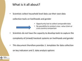 Gender, livestock and livelihood indicators: An update