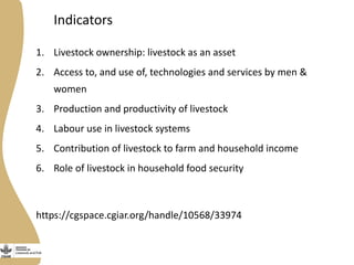Gender, livestock and livelihood indicators: An update