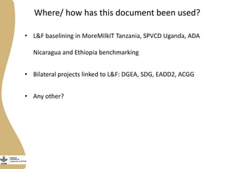 Gender, livestock and livelihood indicators: An update