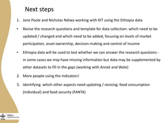 Gender, livestock and livelihood indicators: An update