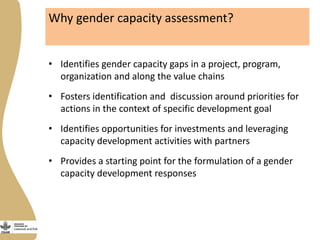 Gender capacity assessment and development in agricultural programs