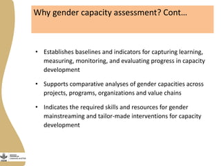 Gender capacity assessment and development in agricultural programs
