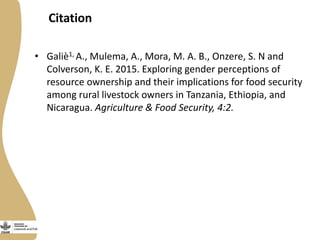 Exploring gender perceptions of resource ownership and their implications for food security among rural livestock owners in Tanzania, Ethiopia, and Nicaragua