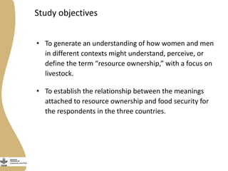 Exploring gender perceptions of resource ownership and their implications for food security among rural livestock owners in Tanzania, Ethiopia, and Nicaragua