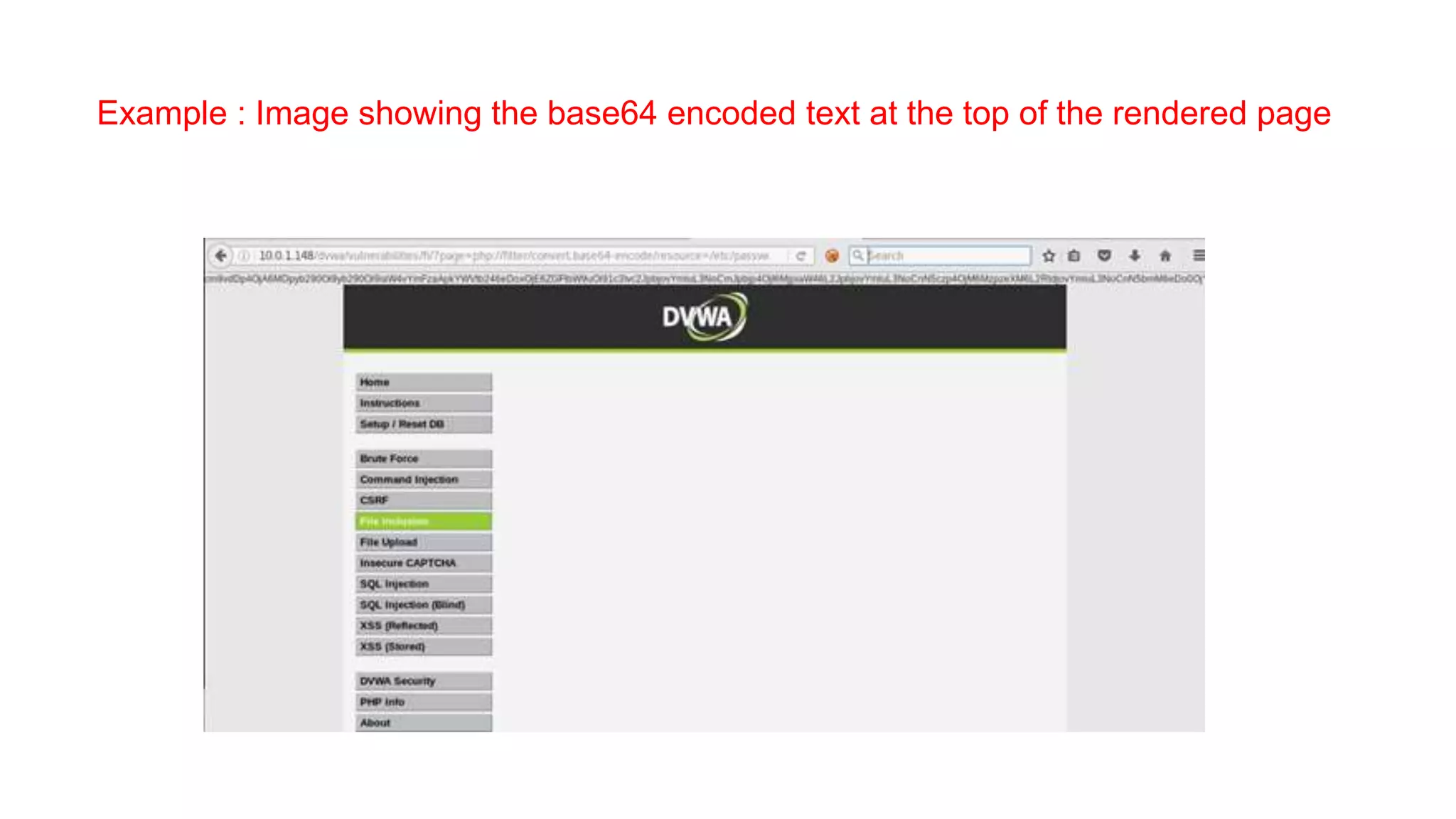 Example : Image showing the base64 encoded text at the top of the rendered page
 