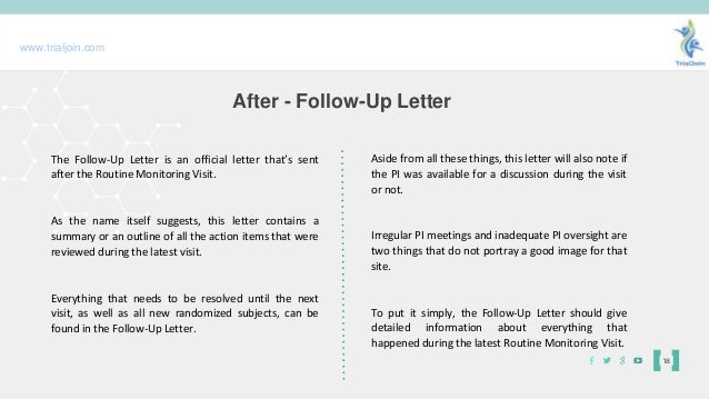 explaining the different types of routine monitoring visits letter after pi