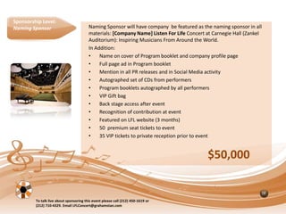 Contribution Booklet Listen For Life Concert at Carnegie Hall | PPTX