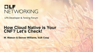 How Cloud Native is Your
CNF? Let’s Check!
W. Watson & Denver Williams, Vulk Coop
 