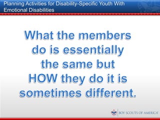 Planning Activities for Disability-Specific Youth With
Emotional Disabilities
 